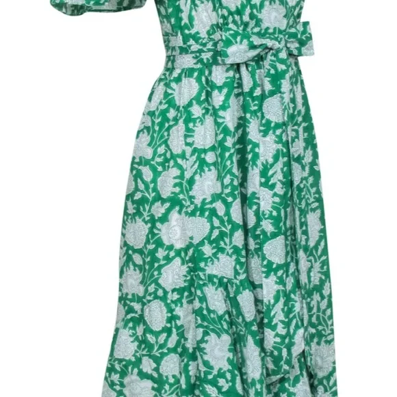 Mille Green Floral Print Cotton Wrap Maxi Helena Dress Sz M - Picture 6 of 9